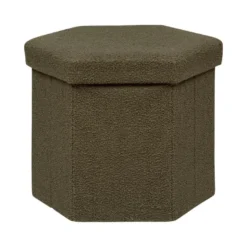 Pouf Pliant Et Coffre De Rangement En Tissu à Bouclettes Vert Kaki