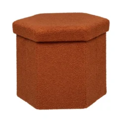 Pouf Pliant Et Coffre De Rangement En Tissu à Bouclettes Ambre