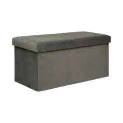 Pouf Pliant Et Coffre De Rangement En Tissu Gris 76 X 38 Cm