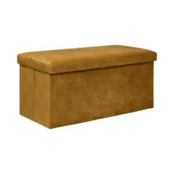 Pouf Pliant Et Coffre De Rangement En Tissu Jaune Moutarde 76 X 38 Cm