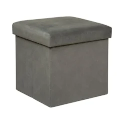 Pouf Pliant Et Coffre De Rangement En Tissu Gris 38 X 38 Cm