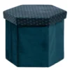 Pouf Pliant Et Coffre De Rangement En Velours Bleu Avec Motifs