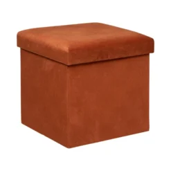 Pouf Pliant Et Coffre De Rangement En Tissu Ambre 38 X 38 Cm