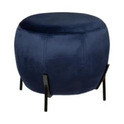 Pouf En Velours Bleu Et Pieds En Métal D 44 X H 35 Cm