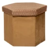 Pouf Pliant Et Coffre De Rangement En Velours Marron Caramel Avec Motifs