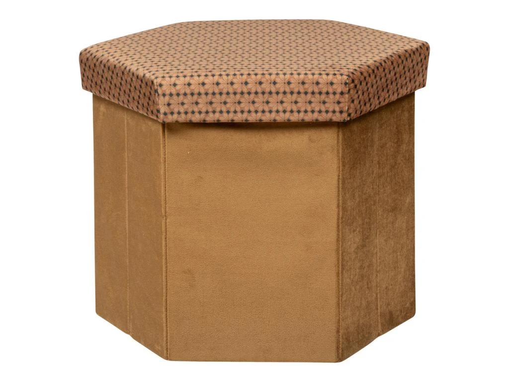 Pouf Pliant Et Coffre De Rangement En Velours Marron Caramel Avec Motifs 1 Pouf Pliant Et Coffre De Rangement En Velours Marron Caramel Avec Motifs