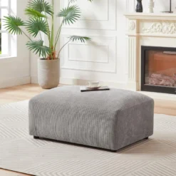 Pouf En Velours Côtelé Gris TIRONO