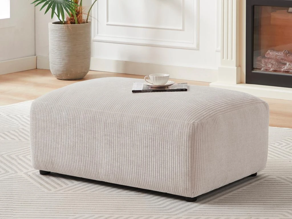 Pouf En Velours Côtelé Beige TIRONO 5 Pouf En Velours Côtelé Beige TIRONO – Image 5