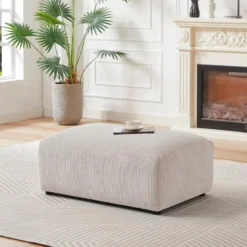 Pouf En Velours Côtelé Beige TIRONO