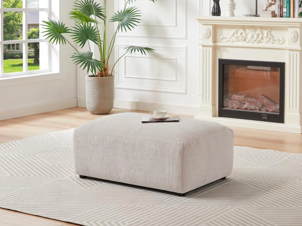 Pouf En Velours Côtelé Beige TIRONO 1 Pouf En Velours Côtelé Beige TIRONO