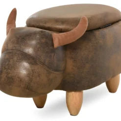 Pouf Coffre Buffle SEVILLE Marron Daim Vieilli