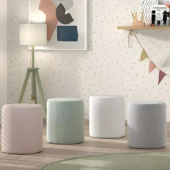 CONNIE - Pouf Rond 41cm Tissu Bouclé Rose -Promos Chesteris Boutique pouf 22121389