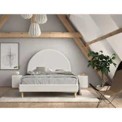 CONNIE - Pouf Rond 41cm Tissu Bouclé Blanc -Promos Chesteris Boutique pouf 22121405