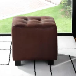 Lot De 2 Poufs ERNEST En Microfibre Aspect Cuir Vieilli - Marron -Promos Chesteris Boutique pouf 267253