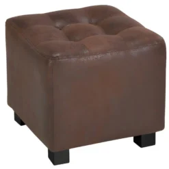 Lot De 2 Poufs ERNEST En Microfibre Aspect Cuir Vieilli - Marron -Promos Chesteris Boutique pouf 267255