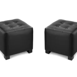 Lot De 2 Poufs ERNEST En Simili - Noir