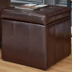 Pouf Coffre De Rangement SERAFINO En Simili - Marron
