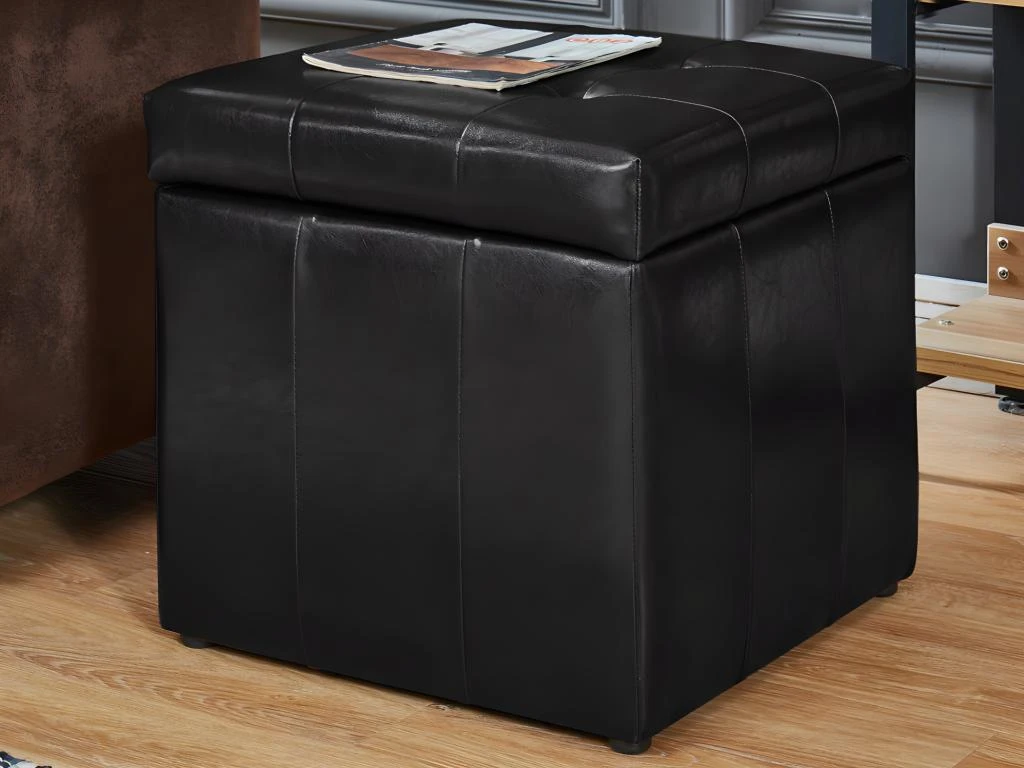 Pouf Coffre De Rangement SERAFINO En Simili - Noir 1 Pouf Coffre De Rangement SERAFINO En Simili - Noir