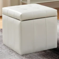 Pouf Coffre De Rangement SERAFINO En Simili - Blanc -Promos Chesteris Boutique pouf 295449