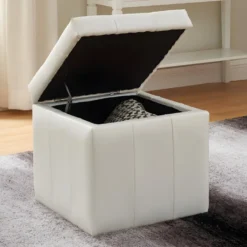 Pouf Coffre De Rangement SERAFINO En Simili - Blanc