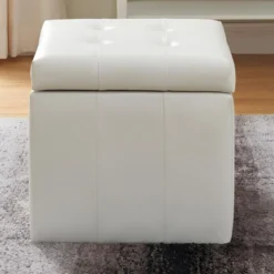 Pouf Coffre De Rangement SERAFINO En Simili - Blanc -Promos Chesteris Boutique pouf 295453
