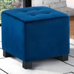 Lot De 2 Poufs ERNEST En Velours - Bleu Nuit -Promos Chesteris Boutique pouf 321189