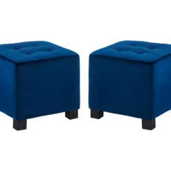 Lot De 2 Poufs ERNEST En Velours - Bleu Nuit