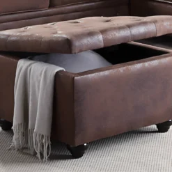 Pouf Avec Coffre En Microfibre Vieillie LOMAI - Marron