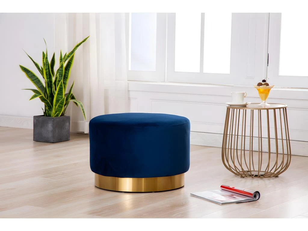 Pouf En Velours CLORIA - Bleu Nuit 1 Pouf En Velours CLORIA - Bleu Nuit