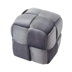 Pouf Tressé En Velours Anthracite FABERO -Promos Chesteris Boutique pouf 453853