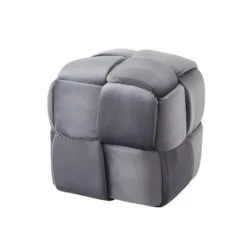 Pouf Tressé En Velours Anthracite FABERO -Promos Chesteris Boutique pouf 453855