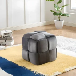 Pouf Tressé En Velours Anthracite FABERO