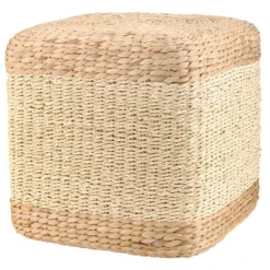 Pouf En Jacinthe D'eau Et Feuilles De Palmier Tressé Naturel EMYA