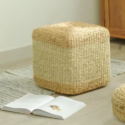 Pouf En Jacinthe D'eau Et Feuilles De Palmier Tressé Naturel EMYA -Promos Chesteris Boutique pouf 578473