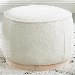 Pouf En Tissu Bouclette Et Socle En Bois Clair MILODEN -Promos Chesteris Boutique pouf 831605