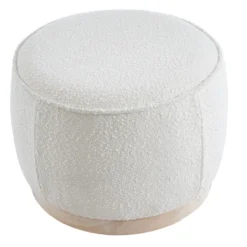 Pouf En Tissu Bouclette Et Socle En Bois Clair MILODEN -Promos Chesteris Boutique pouf 831611