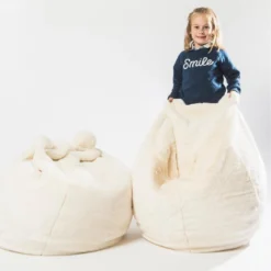 Pouf En Peluche Ours Blanc Basile Avec Remplissage -Promos Chesteris Boutique pouf 9060637