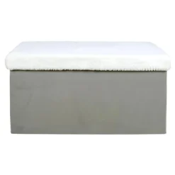 ARIE - Lot De 2 Poufs Coffres Rectangulaires Gris Imitation Fourrure -Promos Chesteris Boutique pouf 9609569