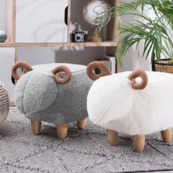 Tabouret Enfant En Tissu Peluche Gris LAMB