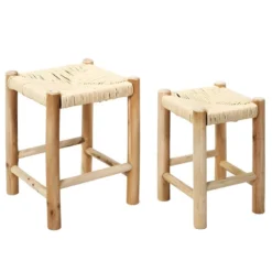 PRISIO - Tabourets Gigognes Tressés En Bois De Paulownia -Promos Chesteris Boutique tabouret bas 12599665