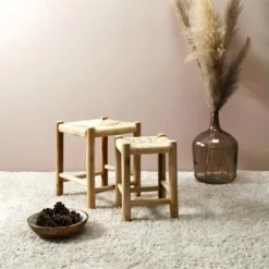 PRISIO - Tabourets Gigognes Tressés En Bois De Paulownia -Promos Chesteris Boutique tabouret bas 12599667