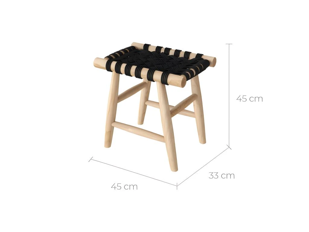 Tabouret Tressé Noir Kira 2 Tabouret Tressé Noir Kira – Image 2