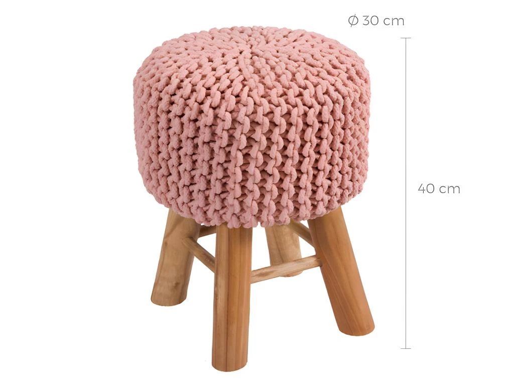 Petit Tabouret Tricot Lisa Rose Poudré 2 Petit Tabouret Tricot Lisa Rose Poudré – Image 2