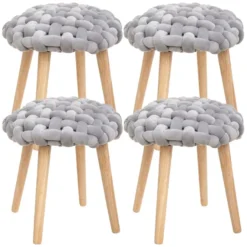 4x Tabourets De Tissus Tricotado, Couleur Jaune. 39x39x43