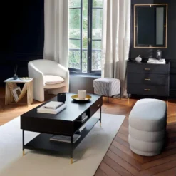 Tabouret D'appoint Noir & Blanc Et Pieds En Métal H 41 Cm -Promos Chesteris Boutique tabouret bas 13453209