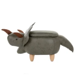 Tabouret Enfant En Tissu Vert Foncé TRICERATOPS -Promos Chesteris Boutique tabouret bas 13669179
