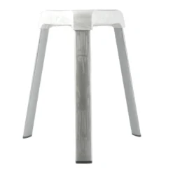 TABOURET BLANC PIEDS ALU ANTI-DERAPANT
