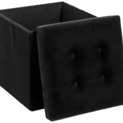 Pouf Pliant En Velours Noir 38x38x38cm -Promos Chesteris Boutique tabouret bas 13842649