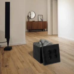 Pouf Pliant En Velours Noir 38x38x38cm -Promos Chesteris Boutique tabouret bas 13842653