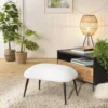 ALBANE - Tabouret Cosy Tissu Bouclette Blanc Pieds Métal Noir
